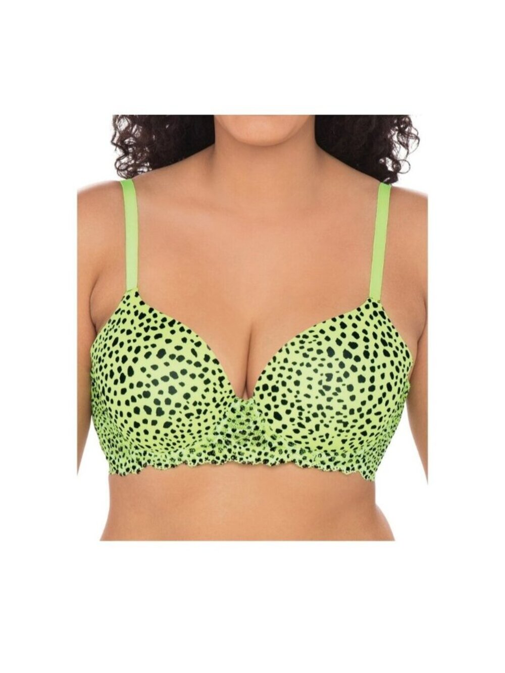 NWT No Boundaries Juniors' Ladies Neon Green leopard Print T-Shirt Bra SZ 32B